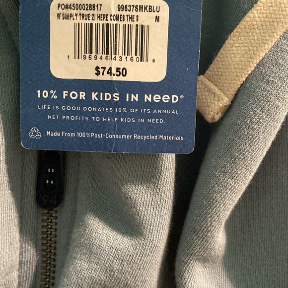 Life Is Good simply true zip HERE COMES THE SUN hoodie jacket blue Medium NWT - Picture 4 of 7